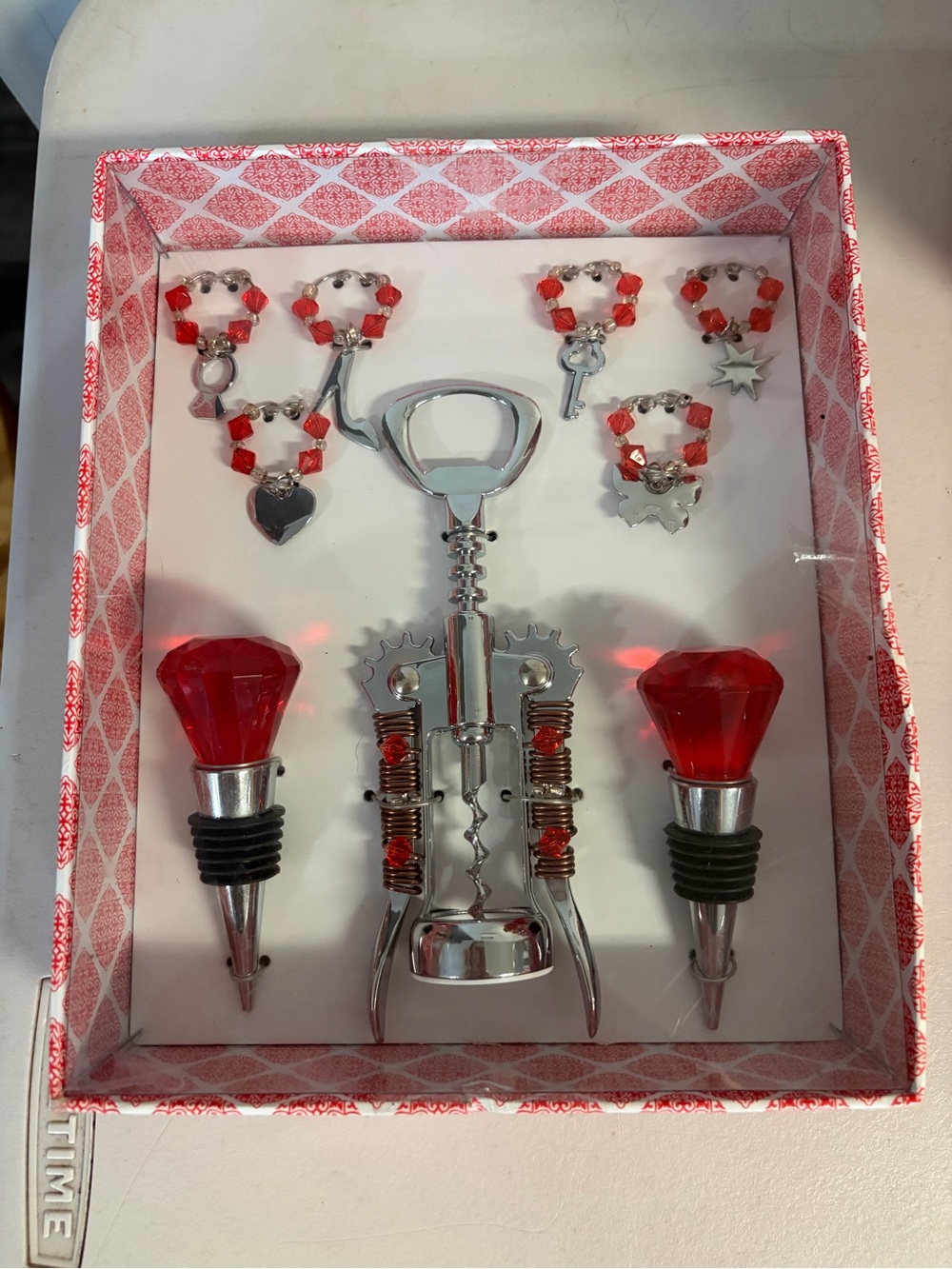 Red Crystal Wine Accessory Gift Set - Home Accents